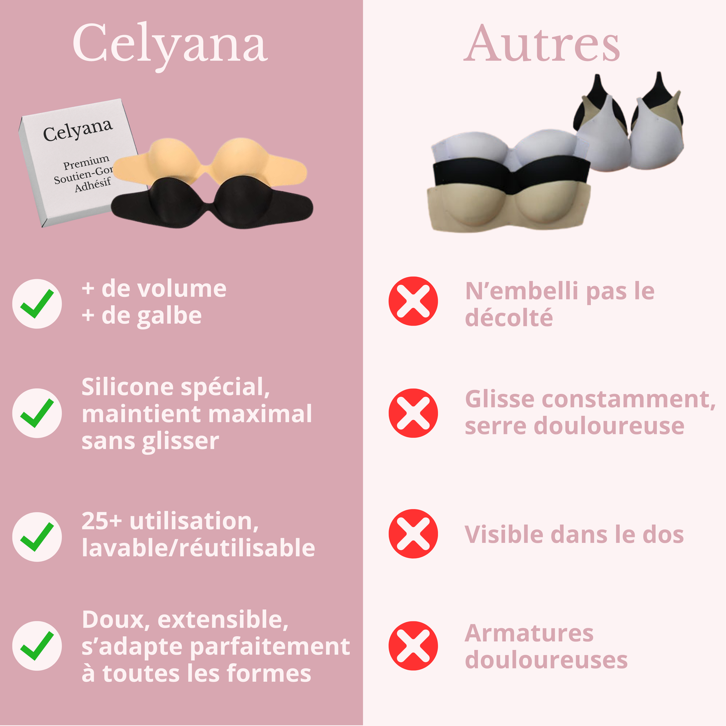 Celyana™ Soutien-Gorge Push-Up Adhésif Sans Bretelles